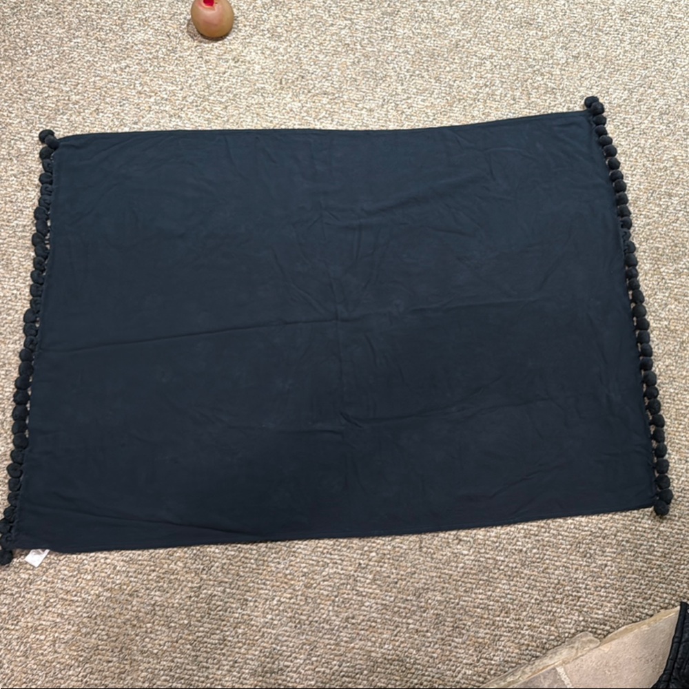 Pottery Barn Teen Black Pom Pom Throw Blanket 48 x 66 little snag seen in photo